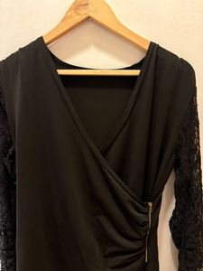 Beautiful Black Lace Sleeve Wrap Top