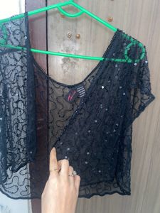 Beautiful Black Net Crop Top With Stones
