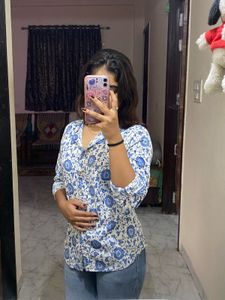 blue floral shirt