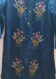Navy Blue Embroidered Kurti