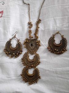Boho Antique Gold Necklace & Earring Set