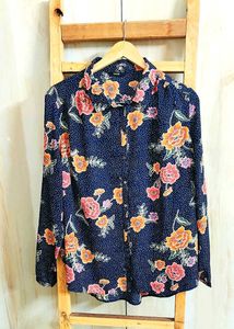 Black Orange Flowers Shirt Size-44