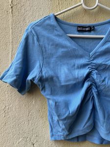 Cute Blue ribbed Crop Top