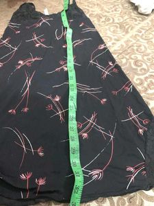Black Flower Printed Nighty With Straps