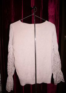 Elegant Cream Sweater w/ Lace Sleeves