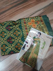 Green Golden Beautiful Saree With Blouse