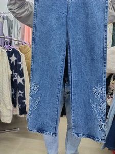 Embroidered Wide Leg Jeans