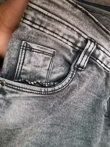 Graphic Printed Grey Denim Jeans