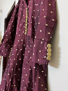 Burgundy &amp; Gold Polka Dot Anarkali