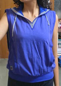 Blue Sleeveless hoodie