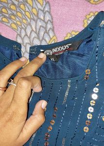 Navy Blue Embellished Crop Top Skirt Set