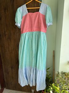 Pastel Hue Color Block Feeding Maxi Dress