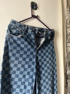 Checkered Denim Pants