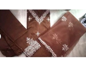 Embroidered Brown 3-Piece Salwar Kameez Set