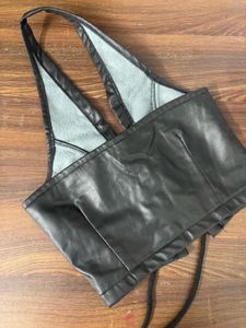 Black Leather Crop Top