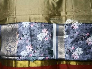 Floral Print Saree with SilverJariBorder+UnstitchB