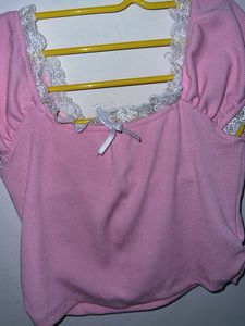 Pink Ribbed Lace Trim Top