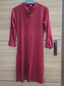 Maroon Button-Down Shirt Dress