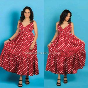 Red Polka Dot Fit &amp; Flare Midi Dress, Retro Style❤