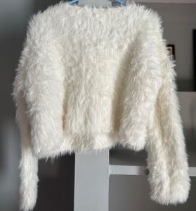 Fluffy White Cropped Sweater