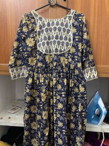 Floral Print Navy Blue Kurta