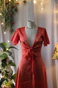 Coral Tie-Front Midi Dress