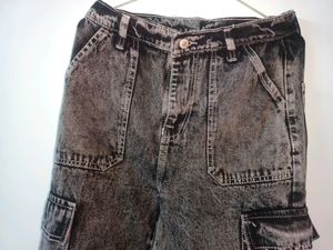 Charcoal Multi Pocket Wide Leg Denim