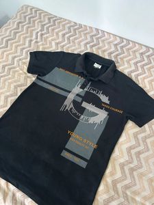 Black Graphic Print Polo Shirt