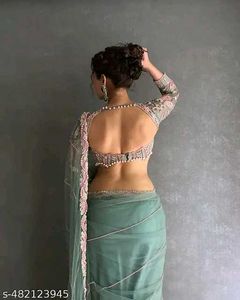 Net Saree Attached With Blouse Piece 💗