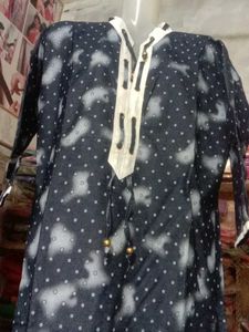 Midnight Blue Tie-Dye Kurti wid Artistic🤍 Embroi.