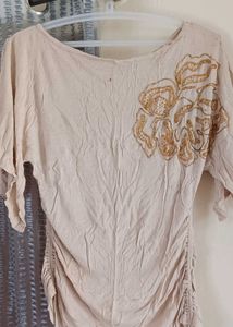 Beige Top with Floral Detail