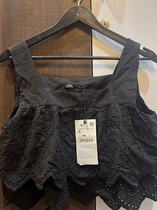 Zara Black Eyelet Crop Top