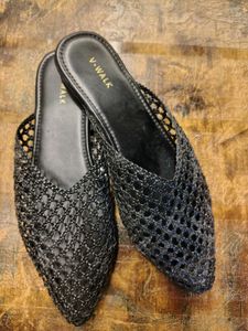 Chic Black Woven Mules