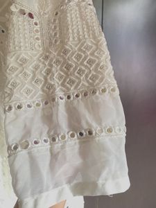 🦢 ✨Mirror Work White Anarkali Kurta With Dupatta