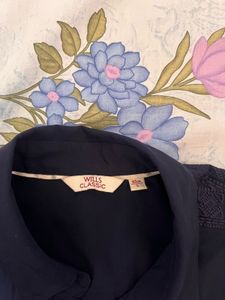 Wills Navy Blur Classic Shirt With Embroidery