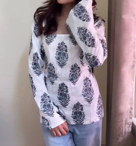 Printed Floral Women Short Kurti Full Sleeve  Top