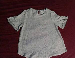 Women&#39;s Light Blue Ruffle Sleeve Top