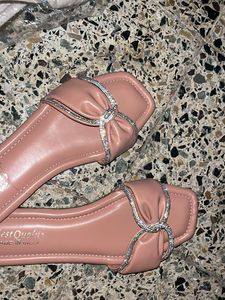 Blush Pink Rhinestone Bow Slides