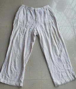 H&amp; M Beige Linen-blend Wide Leg Trousers