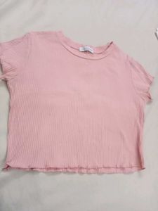 Pink Ribbed Crop Top