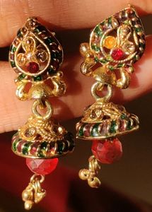 Indian Traditional Gold And Red Jhumka