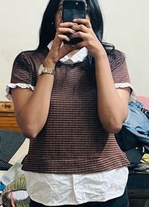 Brown Layered Top with White Shirt(CHIC😌)
