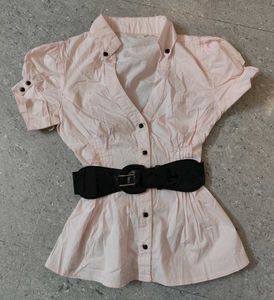 Pink y2k belt detail shirt