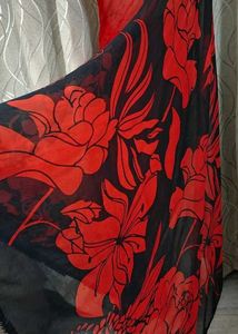 red black floral saree