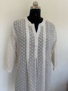 Elegant White Embroidered Kurti