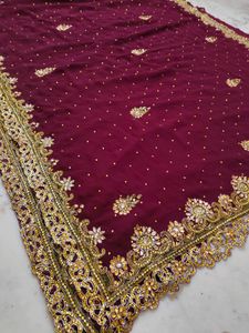 Maroon &amp; Gold Embellished Saree 🔥