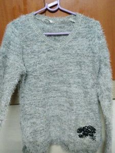 Fluffy Knit Sweater with Floral Detail