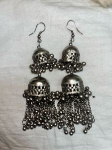 Charcoal Rounded 2 Layered Earrings