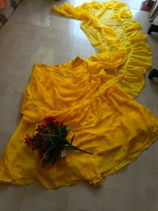 Vibrant Yellow Ruffled Skirt & Dupatta Set