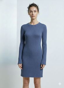 Blue Knit Long Sleeve Dress
